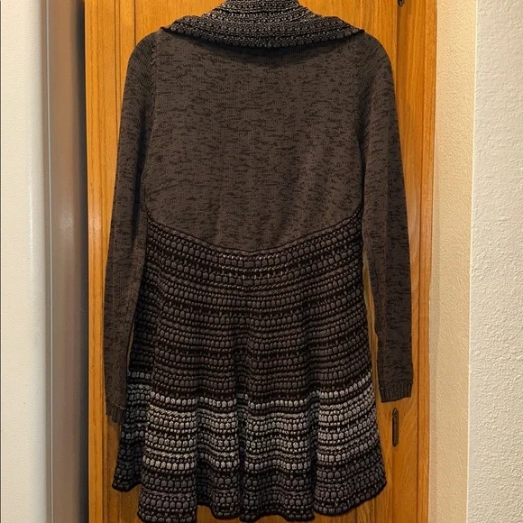 Sioni Gray & Black Drape Front Partial Open Knit Cotton Blend Sweater Cardigan M - Picture 5 of 6